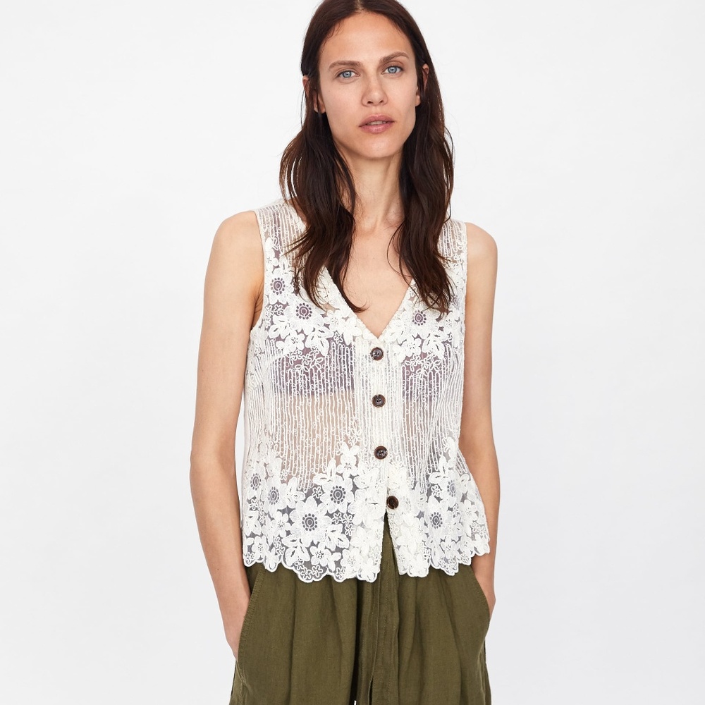 OPENWORK EMBROIDERY SHIRT - XL